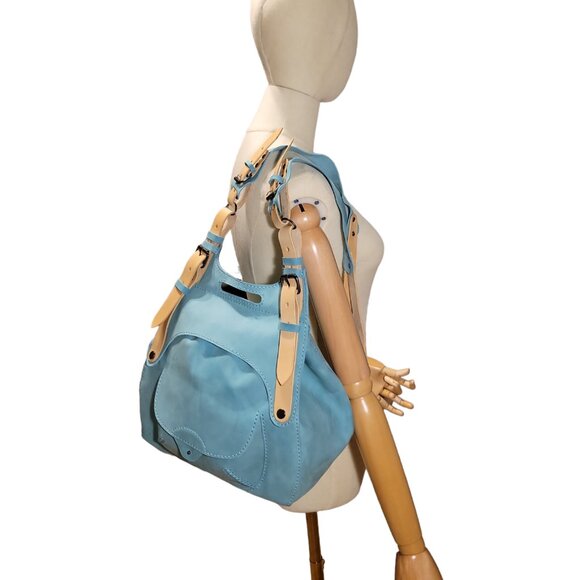 Handmade Light Blue Leather Convertible Backpack Shoulder Bag Crossbody Hobo main image 6